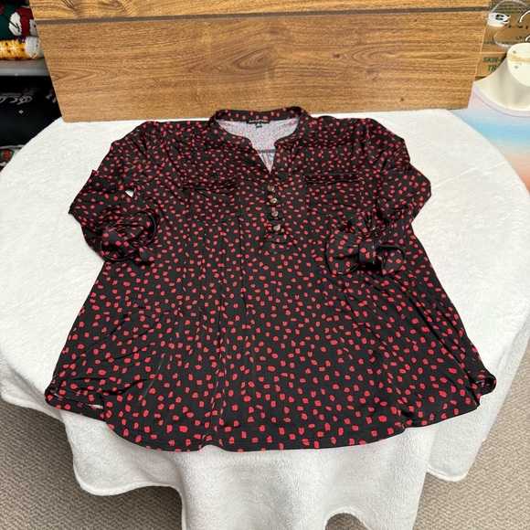 Ava & Grace size small black Blouse with red dots roll tab sleeves - Picture 2 of 9